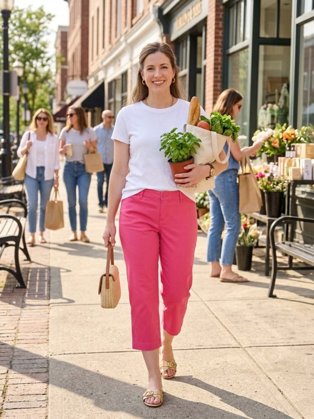 Women's St Johns Bay CoralPink Easy Fit Capris Petite Mid Rise Preppy NWT Sz 10P